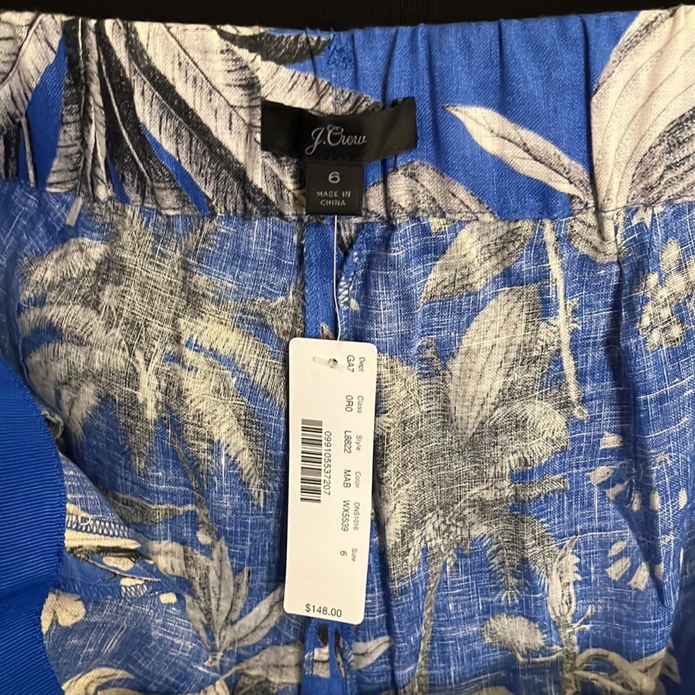 J. Crew Wide Leg Botanical Print Linen Pants with Waist Tie - Picture 2 of 5